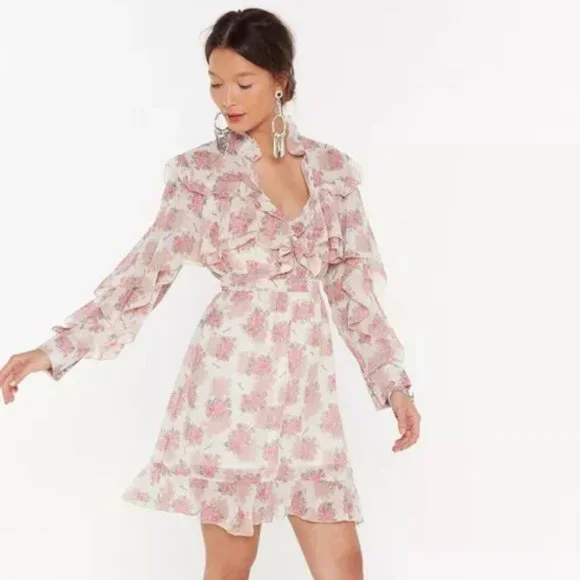 nasty gal pink floral dress Pink Floral Sequin Mini Dress